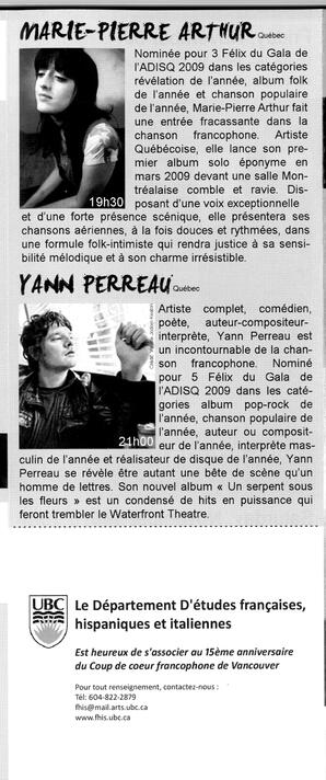   COUP DE COEUR FRANCOPHONE DE VANCOUVER, 2009   , page 3