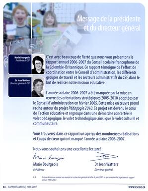   RAPPORT ANNUEL - CSFCB, 2006-2007   , page 4