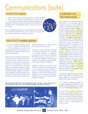   RAPPORT ANNUEL - FFCB, 2000-2001   , page 13