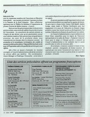   INFO-PARENTS COLOMBIE-BRITANNIQUE, 1994   , page 2