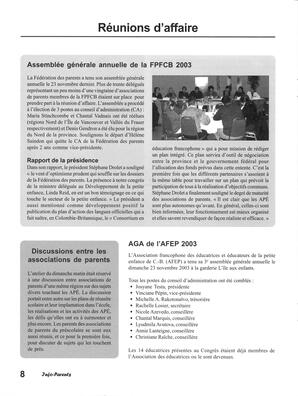   INFO-PARENTS COLOMBIE-BRITANNIQUE, 2003   , page 8