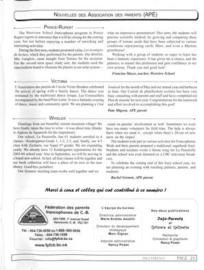   INFO-PARENTS COLOMBIE-BRITANNIQUE, 2003   , page 23