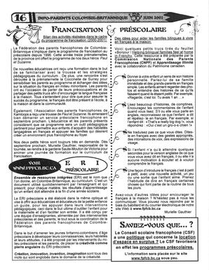   INFO-PARENTS COLOMBIE-BRITANNIQUE, 2001   , page 16