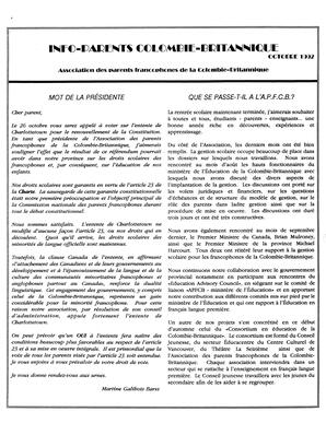   INFO-PARENTS COLOMBIE-BRITANNIQUE, 1992   , page 1