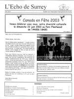 L'ÉCHO DE SURREY, 2003