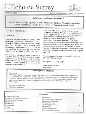   L'ÉCHO DE SURREY, 2003   , page 1