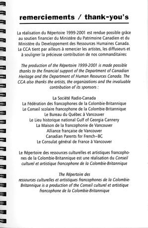   RÉPERTOIRE DES RESSOURCES CULTURELLES, 1999-2001   , page 7