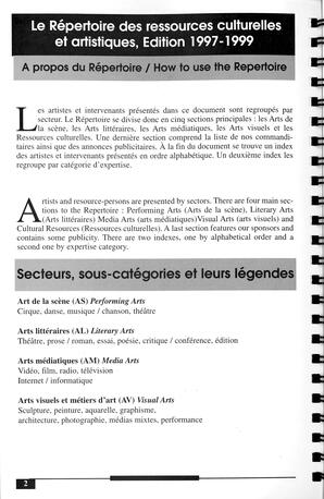   RÉPERTOIRE DES RESSOURCES CULTURELLES, 1997-1999   , page 4