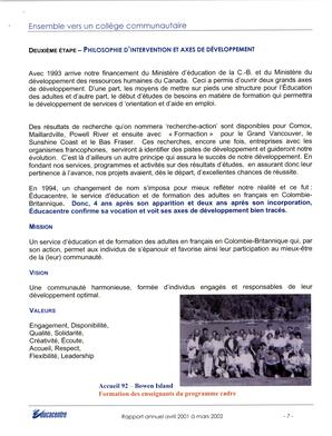   RAPPORT ANNUEL - ÉDUCACENTRE, mars 2002   , page 7