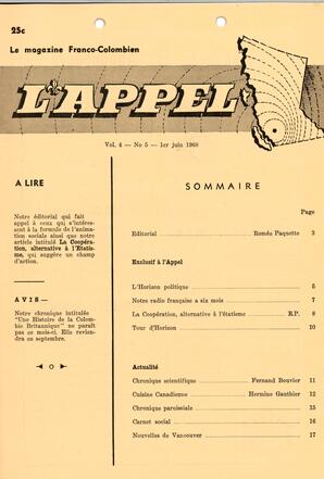   L'APPEL, LE MAGAZINE FRANCO-COLOMBIEN, 1968   , page 1
