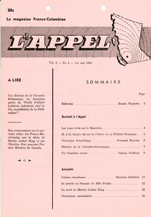   L'APPEL, LE MAGAZINE FRANCO-COLOMBIEN, 1968   , page 1