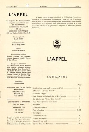   L'APPEL, LE MAGAZINE FRANCO-COLOMBIEN, 1965   , page 3