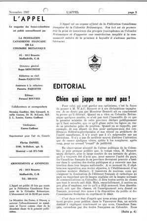   L'APPEL, LE MAGAZINE FRANCO-COLOMBIEN, 1967   , page 3
