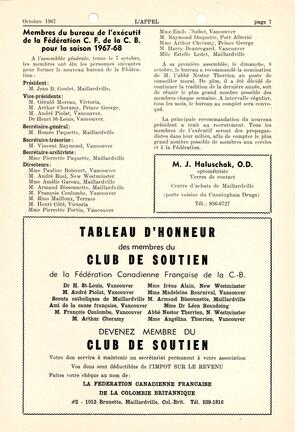   L'APPEL, LE MAGAZINE FRANCO-COLOMBIEN, 1967   , page 7