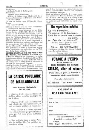   L'APPEL, LE MAGAZINE FRANCO-COLOMBIEN, 1967   , page 14