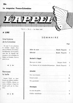   L'APPEL, LE MAGAZINE FRANCO-COLOMBIEN, 1967   , page 1