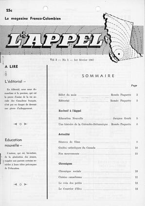   L'APPEL, LE MAGAZINE FRANCO-COLOMBIEN, 1967   , page 1