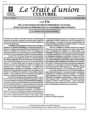   LE TRAIT D'UNION CULTUREL, 1992   , page 1