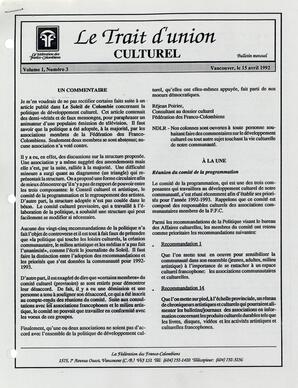   LE TRAIT D'UNION CULTUREL, 1992   , page 1