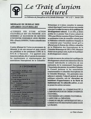   LE TRAIT D'UNION CULTUREL, 1994   , page 1