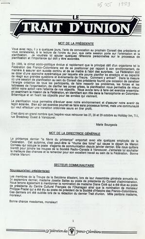   LE TRAIT D'UNION, 1989   , page 1