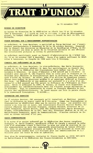   LE TRAIT D'UNION, 1987   , page 1