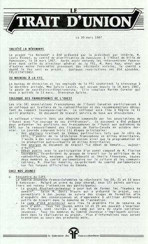   LE TRAIT D'UNION, 1987   , page 1