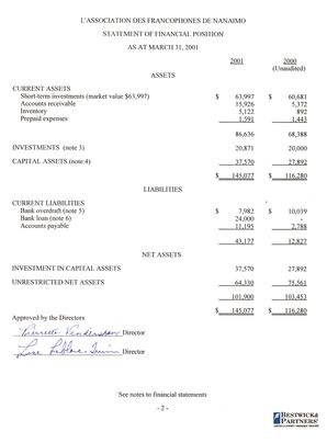   ÉTATS FINANCIERS - EN, 2001   , page 4