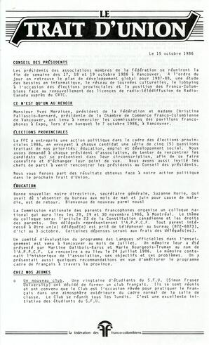   LE TRAIT D'UNION, 1986   , page 1
