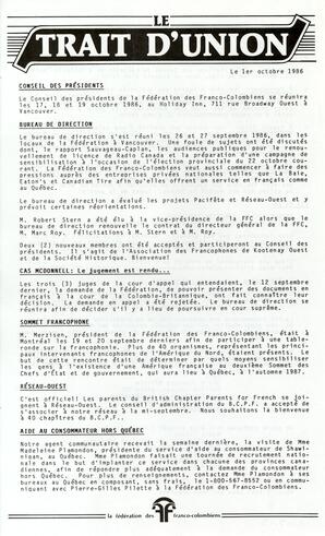   LE TRAIT D'UNION, 1986   , page 1