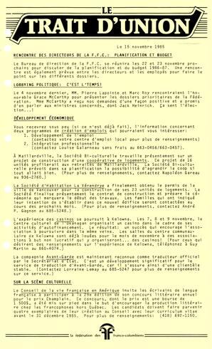   LE TRAIT D'UNION, 1985   , page 1