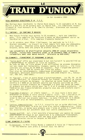   LE TRAIT D'UNION, 1985   , page 1
