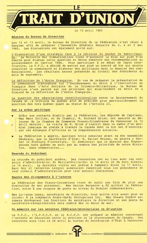   LE TRAIT D'UNION, 1985   , page 1