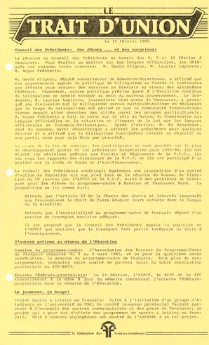   LE TRAIT D'UNION, 1985   , page 1