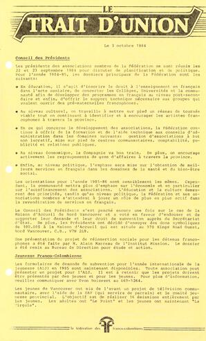   LE TRAIT D'UNION, 1984   , page 1