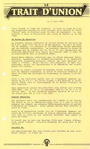  LE TRAIT D'UNION, 1984   , page 1