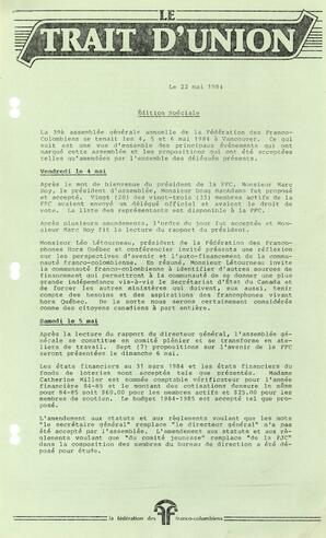   LE TRAIT D'UNION, 1984   , page 1
