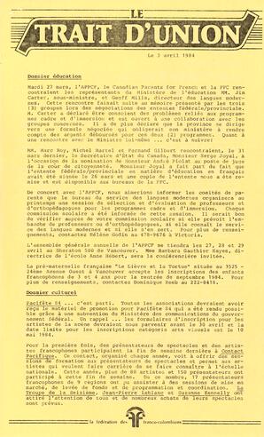   LE TRAIT D'UNION, 1984   , page 1