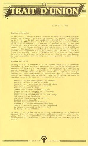   LE TRAIT D'UNION, 1984   , page 1