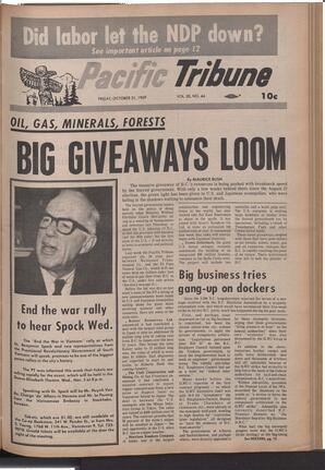   The Pacific Tribune - Friday, October 31, 1969   , page 1