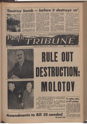   The Pacific Tribune - Friday, April 9, 1954   , page 1