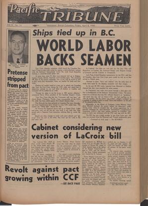   The Pacific Tribune - Friday, April 8, 1949   , page 1