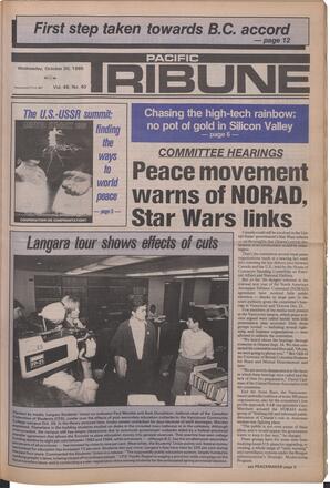   The Pacific Tribune - Wednesday, October 30, 1985   , page 1