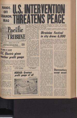   The Pacific Tribune - Friday, July 18, 1958   , page 1