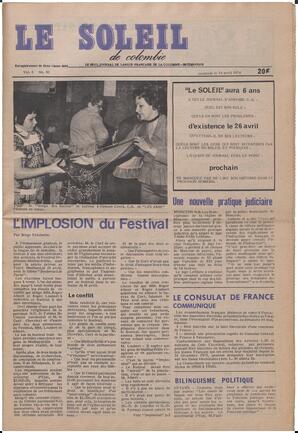 Le Soleil de Colombie, April 19, 1974, page 1