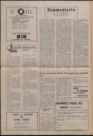 Le Soleil de Colombie, January 18, 1974, page 2