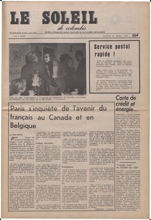 Le Soleil de Colombie, January 18, 1974, page 1