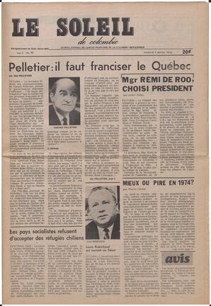 Le Soleil de Colombie, January 4, 1974, page 1