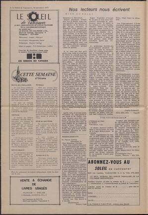 Le Soleil de Vancouver, November 23, 1973, page 2