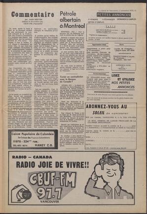 Le Soleil de Vancouver, November 2, 1973, page 11